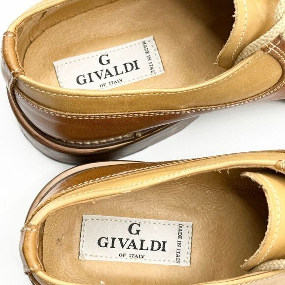 Givaldi Square Split-Stitch Toe Two-Toned Brown Tan Leather Hamdmade in Italy La main image 7